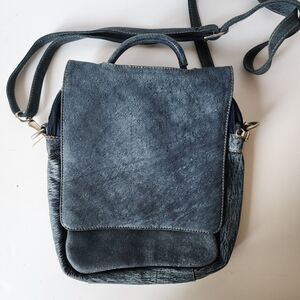 Lorenzo Crossbody Purse Blue Bag Faux Suede Handbag 8"x3"x10"